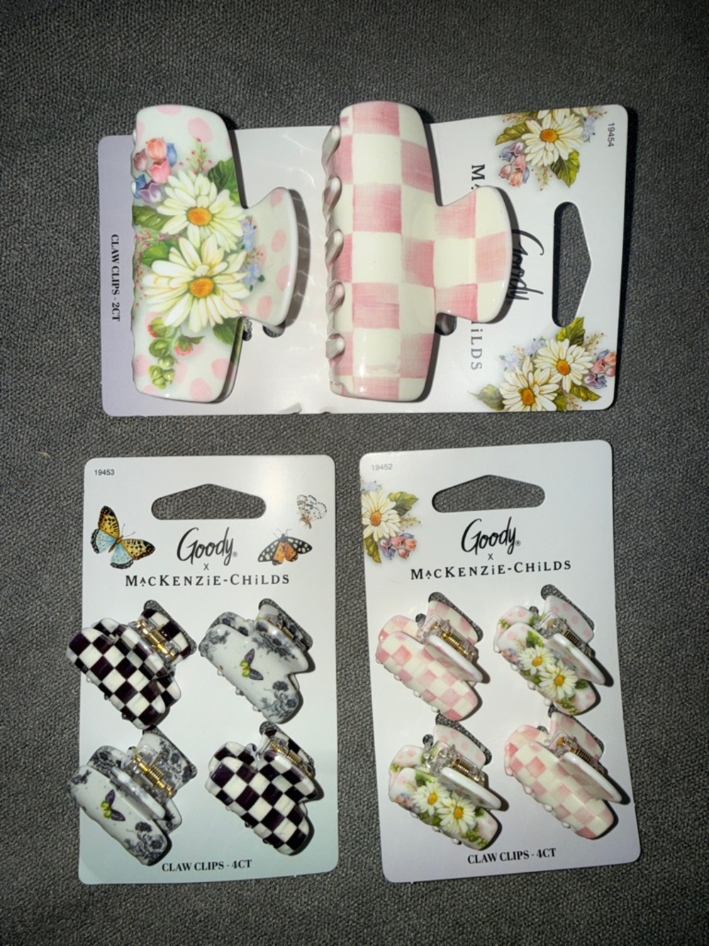 MacKenzie-Childs Pink Floral & Checker Kids Hair Claw Clips - Assorted 8pc
